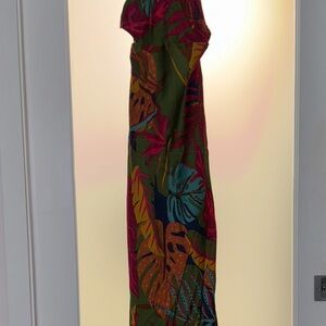 Olivaceous Multicolor Tropical Midi Dress